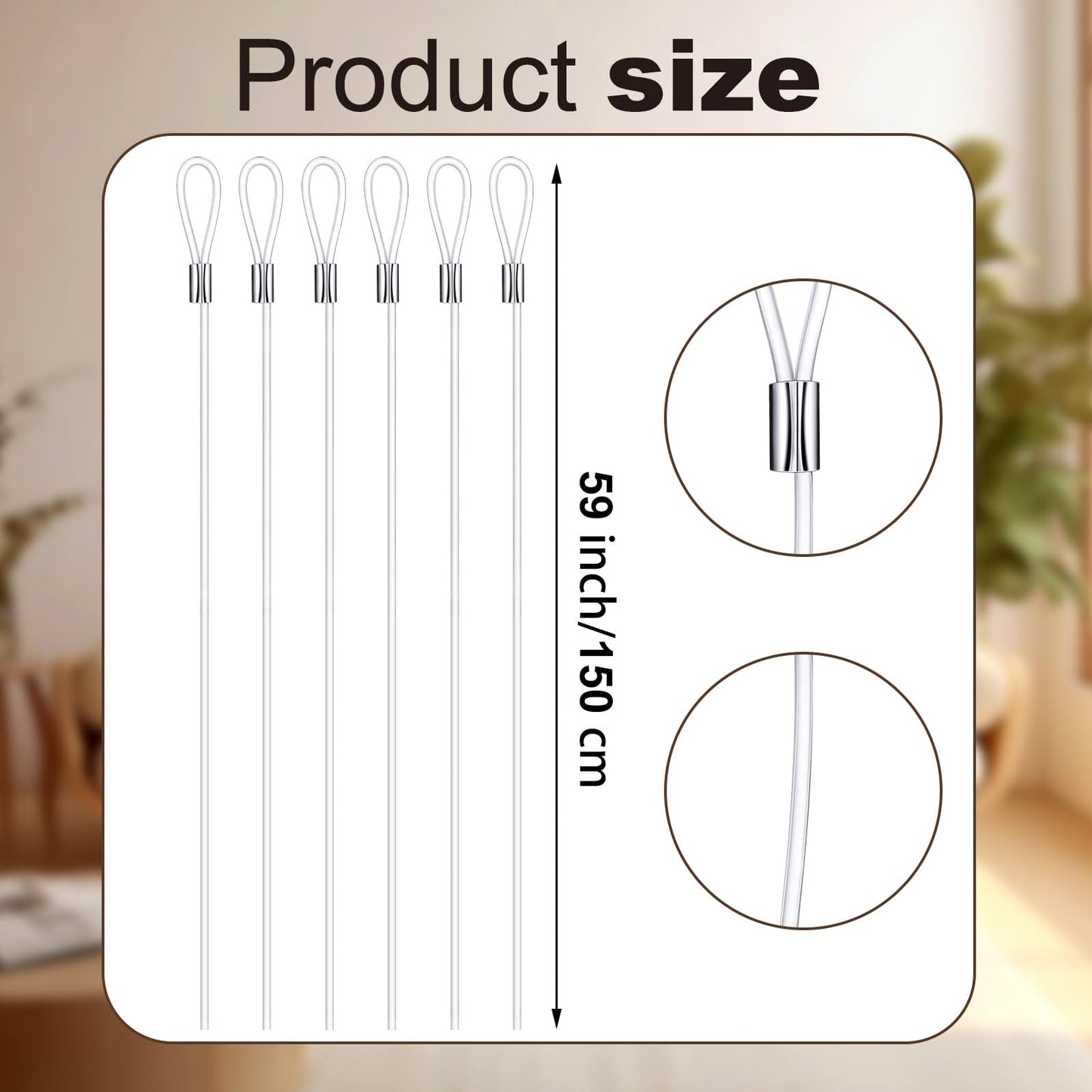 12 Pcs 59" Length Picture Rail Hanging Cord 66 Lb/ 30 kg Load Capacity Clear Nylon Picture Wire Invisible Nylon Cord Cable with Loop for Hanging, Frame Display Supply