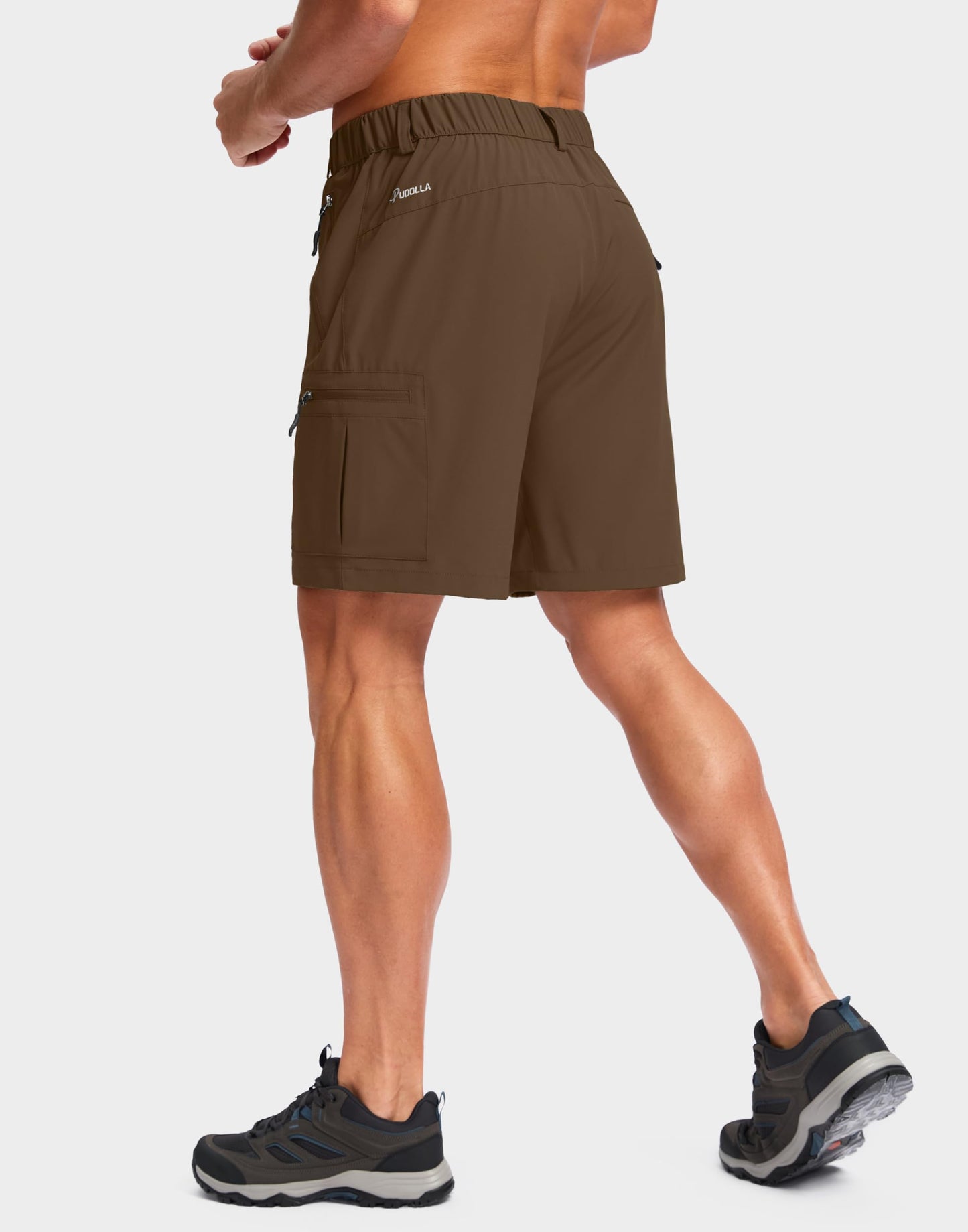 Pudolla Men's Hiking Cargo Shorts Lightweight 7" Travel Casual Shorts for Men Golf Work Outdoor with 5 Zipper Pockets(Brown Medium)