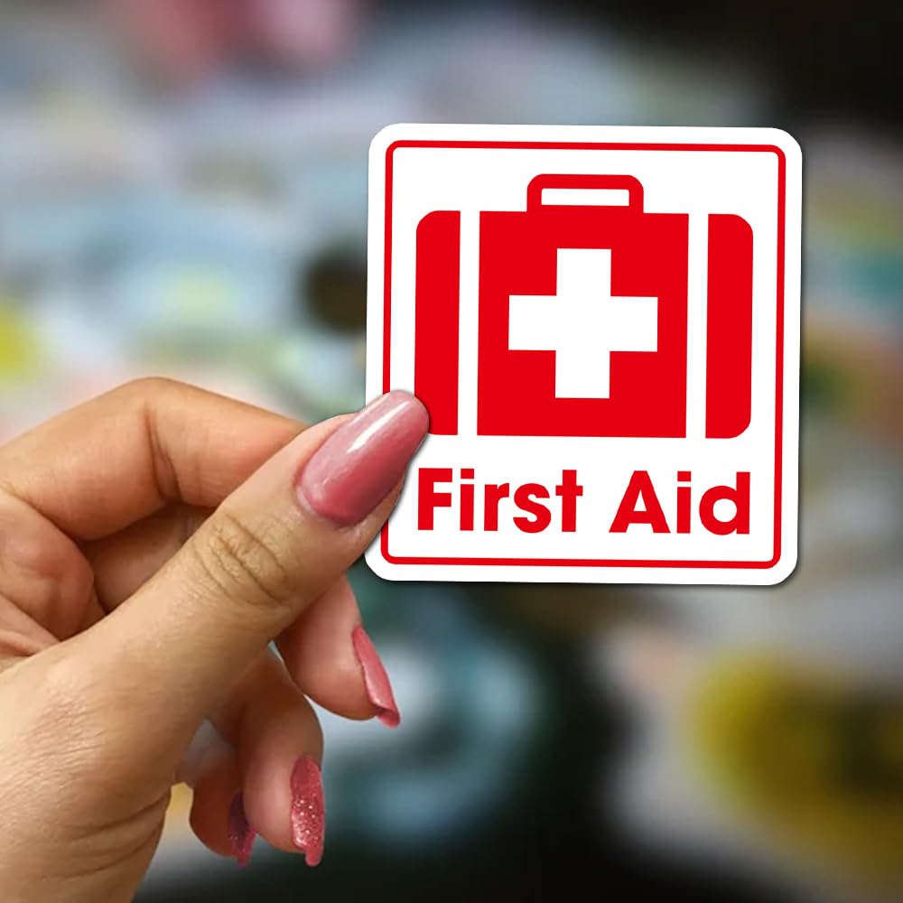 FALIMITLESS First Aid Sticker for Home 3Pcs First Aid Sign Sticker Vinyl Waterproof Decals for kit Boxes, Notebook, Tumbler, Laptop and Water Bottle