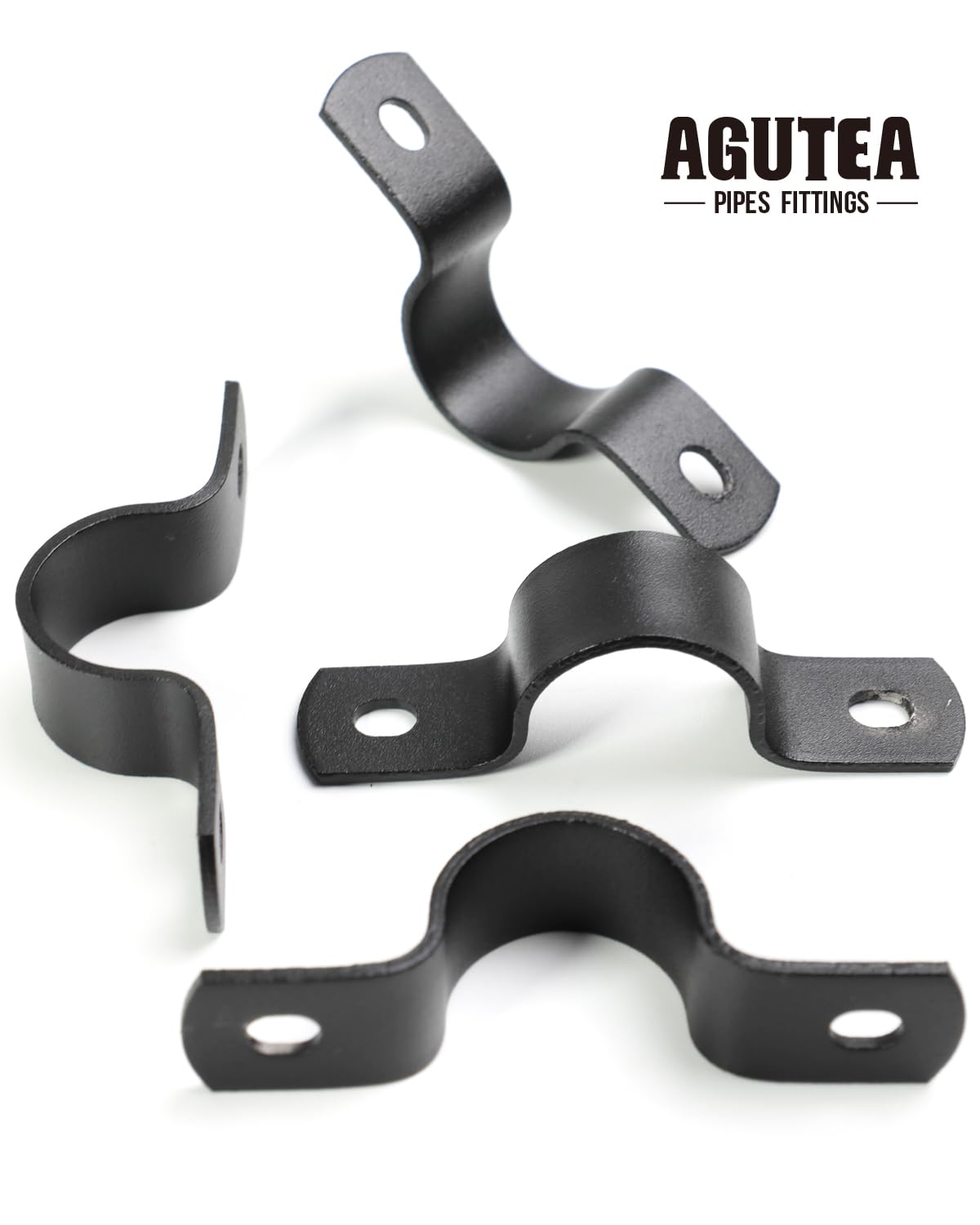 AGUTEA Black Durable U-Clamps Metal Pipe Clamps Double Hole Double Hole Pipe Strap DIY U-Bracket (Pack of 6) (1/2 INCH)
