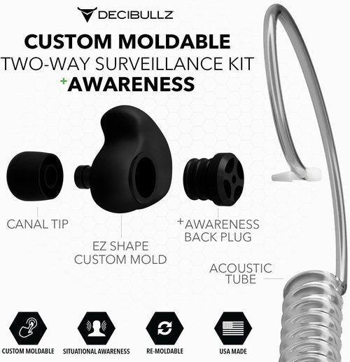 Decibullz Radio Headset - Awareness Surveillance Walkie Talkie Earpieces with Mic | Noise-Reduction, 2-PIN 2.5mm/3.5mm Compatibility