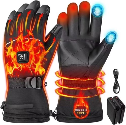 Heated Gloves for Men - Rechargeable Electric Battery Heated Gloves for Men and Women Touchscreen Winter Thermal Glove with 3 Heating Levels Waterproof Glove for Hunting (Black, XL)