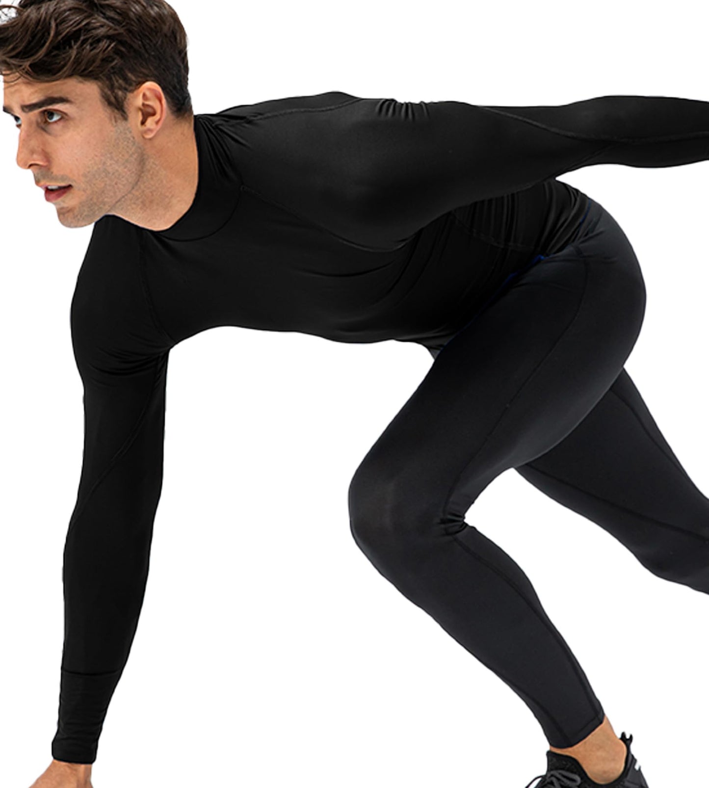 OVIYEGAIN Black Compression Shirt Men Long Sleeve Turtleneck Base Layer Tops Athletic Dry Fit Sports Running Gym Undershirts