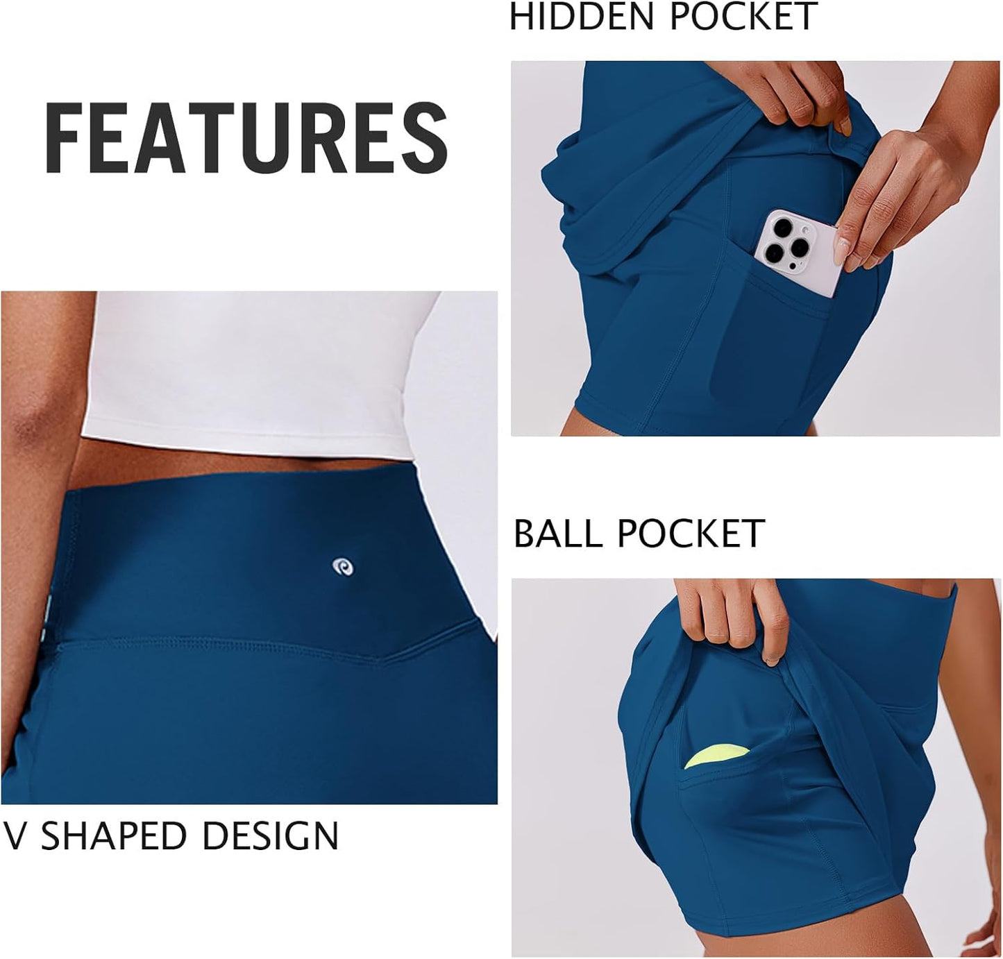 PINSPARK Women's Tennis Skirt - High Waisted Golf Skort with 2 Pockets | Stretchy Athletic Skirts for Workout & Running