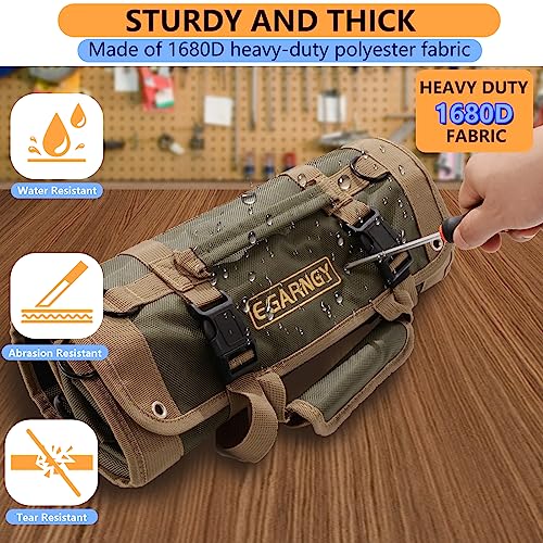 Tool Roll Up Bag, Large Tool Bag Organizer for Electrician, Heavy Duty Detachable with 3 Big Tool Pouches, 1 14-pocket Wrench Organizer, 2 Small Storage Tool Bag, Gift for Men/Dad/Him