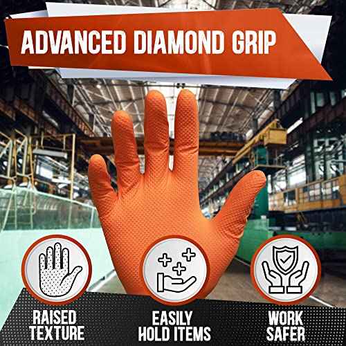 CHAMPION Nitrile Orange Gloves, 8 Mil, Industrial Strength, Automotive & Mechanic Gloves