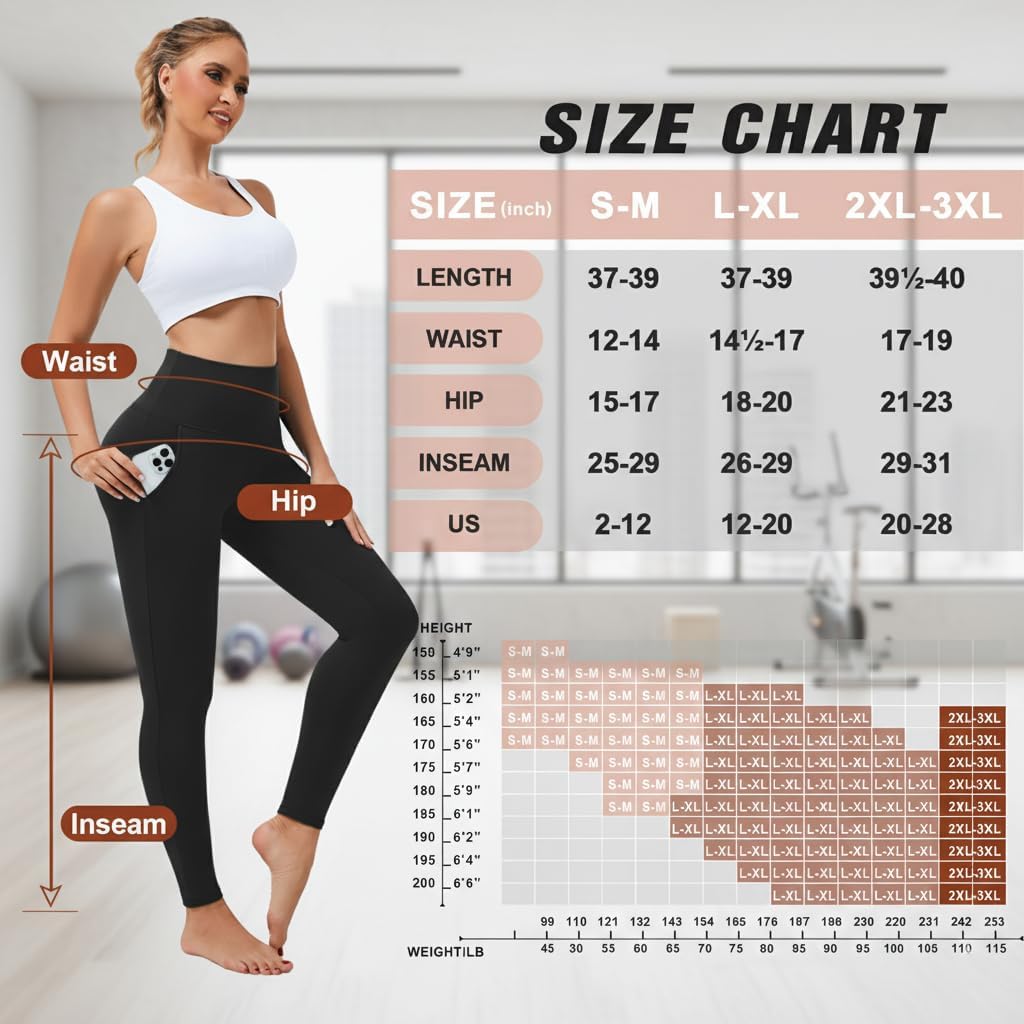 NEW YOUNG Leggings for Women - High Waisted Tummy Control Yoga Pants with Pockets | 3 Pack