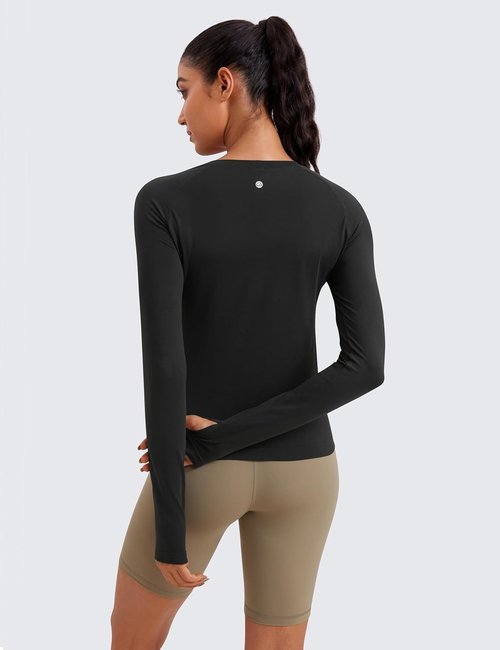 CRZ YOGA Seamless Long Sleeve Shirts for Women - Breathable Workout Tops | Waist Length Athletic Crewneck