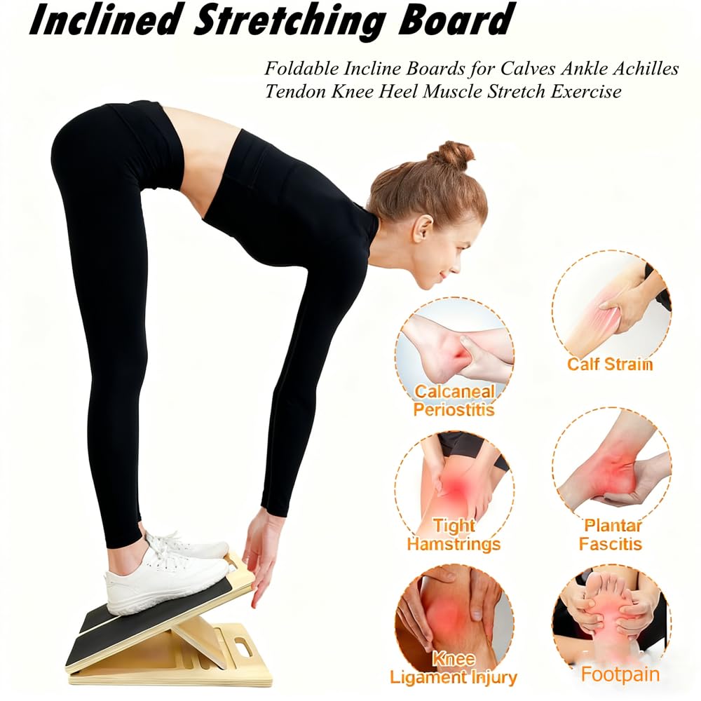 Kvittra Adjustable Wooden Slant Board for Calf Stretching, Incline Exercise Stretcher for Ankle, Heel, Knees & Leg Mobility – Portable Wedge Equipment for Squats