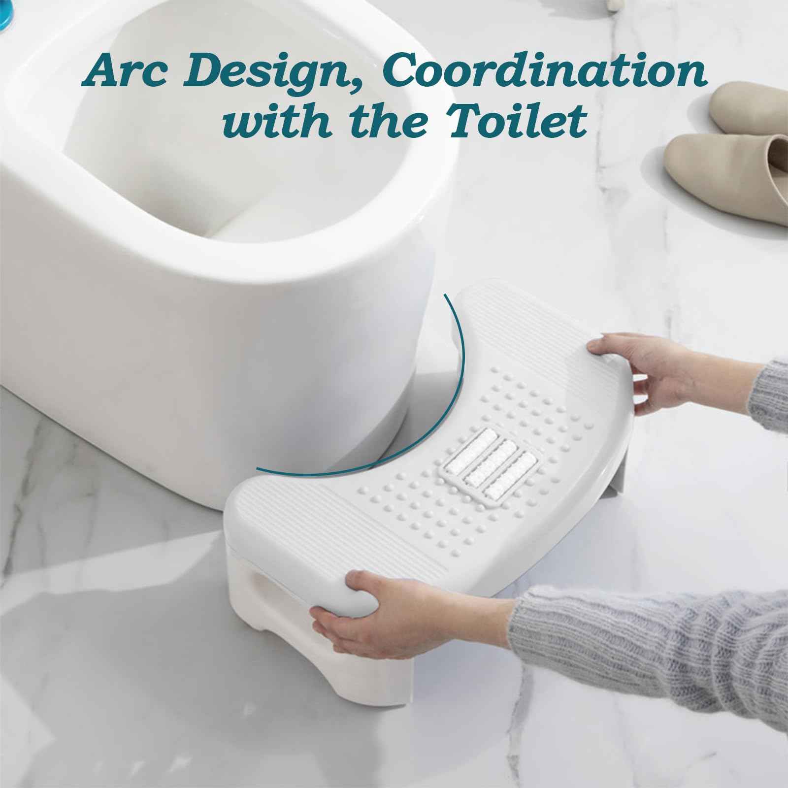 Bathroom, Non-Slip Foldable Poop Adult White, 7 Inch Assistance Step Massage Soles of The Feet Toilet Step Stool, Suitable for Shower, Study, Living Room