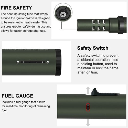 Camping Lighter, Torch Lighter, Windproof Jet Flame Butane Refillable Adjustable Flame with Safety Lock&Fule Guage for Campfires Kitchen Hiking Candles Fireplace BBQ Outdoor Camping Essentials(Green)