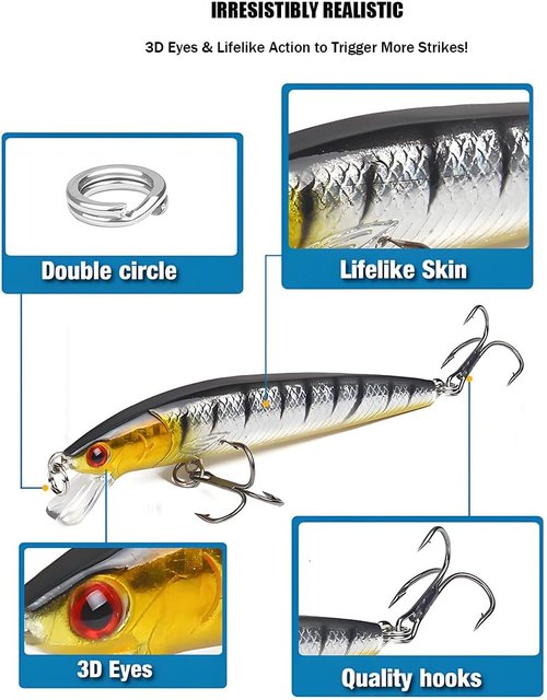 Fishing Lures Kit - 132Pcs Tackle Box with Crankbaits, Hooks & Jigs for Freshwater Bass, Trout & Walleye