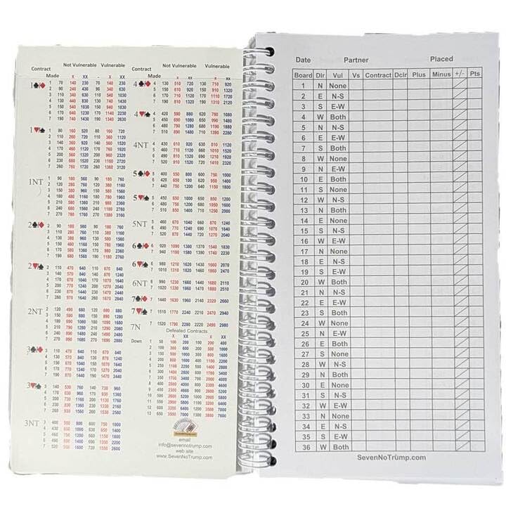 SevenNotrump Bridge Score Book with Card Cover - 50 Double-Sided Sheets for Duplicate Game Tracking