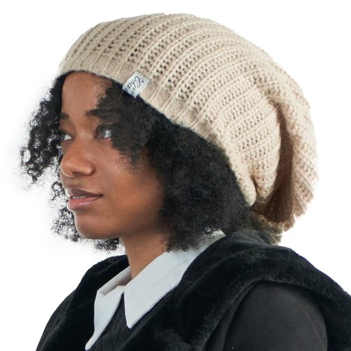 Oversized Winter Slouchy Knit Beanie - Mens Warm Fall Hat Womens Dreadlock Cap Large Slouch Tam for Big Heads Ivory
