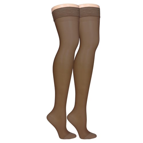 Truform Sheer Compression Stockings, 15-20 mmHg, Women's Thigh High Length, 20 Denier, Espresso, X-Large