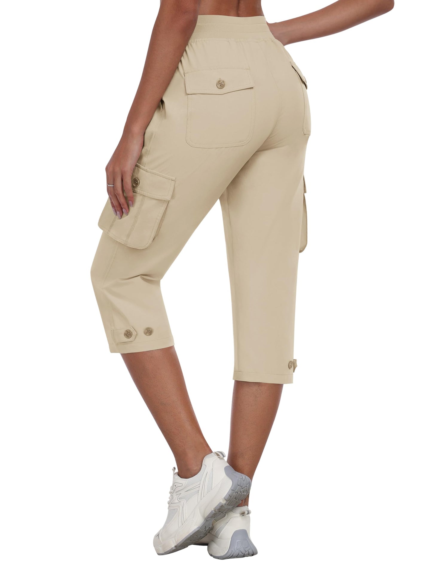 MoFiz Womens Capris with Pockets Loose Fit Casual Capri Pants Lightweight Ladies Cargo Pants for Hiking Khaki XL