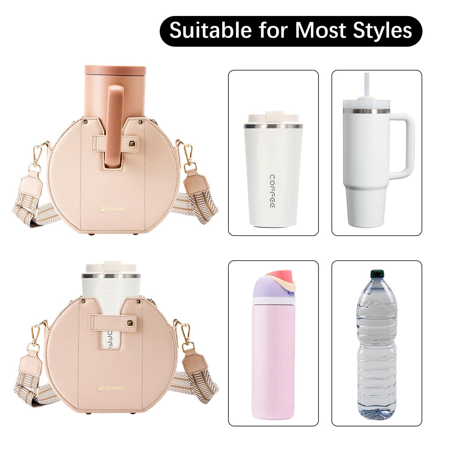 kitylemo Water Cup Purse Bag for Tumbler, Cup Lover Gift for Women, Water Bottle Carrier Bag,Purse with Cup Holder, Round Purse