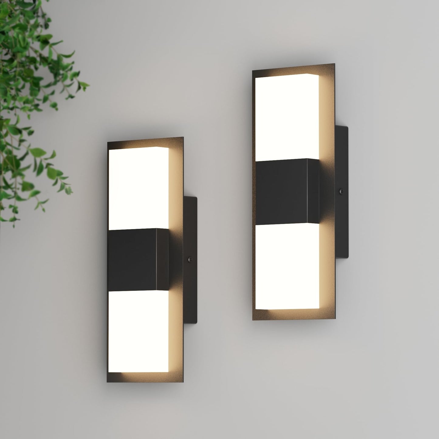 Aoceley 12inches Modern Outdoor Led Wall Light,30W 3000K Porch & Patio Hardwired Sconces with White Clear Acrylic Lampshade,IP65 Waterproof Aluminum Wall Lamp for Garage House Exterior(Black,2Pack)