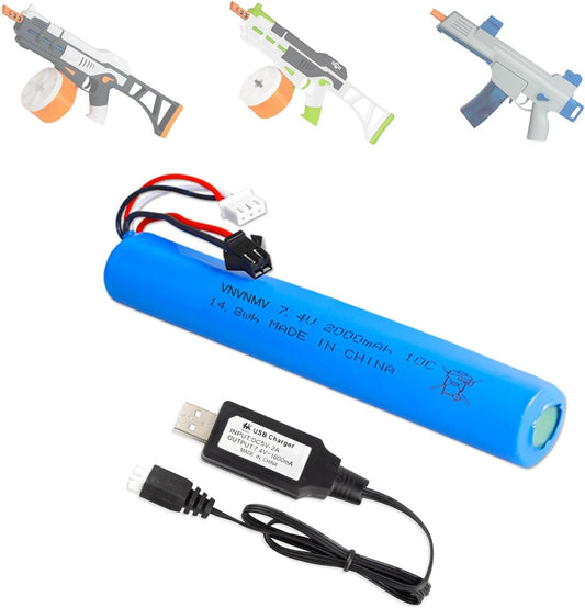Splatrball 7.4V 2000mAh Rechargeable Battery - USB Charger Included for Airsoft Gel Blaster