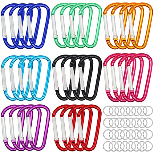 H&W 1.8'' 32pcs Small Aluminum Carabiner D Ring 8 Colors, Durable