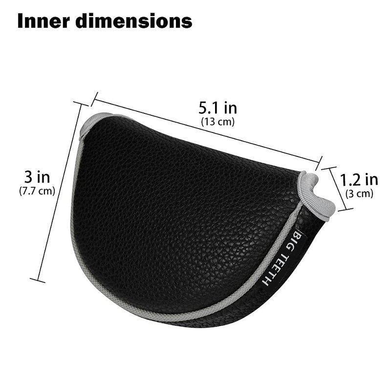 Big Teeth Small Golf Putter Cover Half Mallet Mini Golf Headcover Club Head Protector Magnetic Closure for Scotty Cameron Taylormade Odyssey Club (Black)