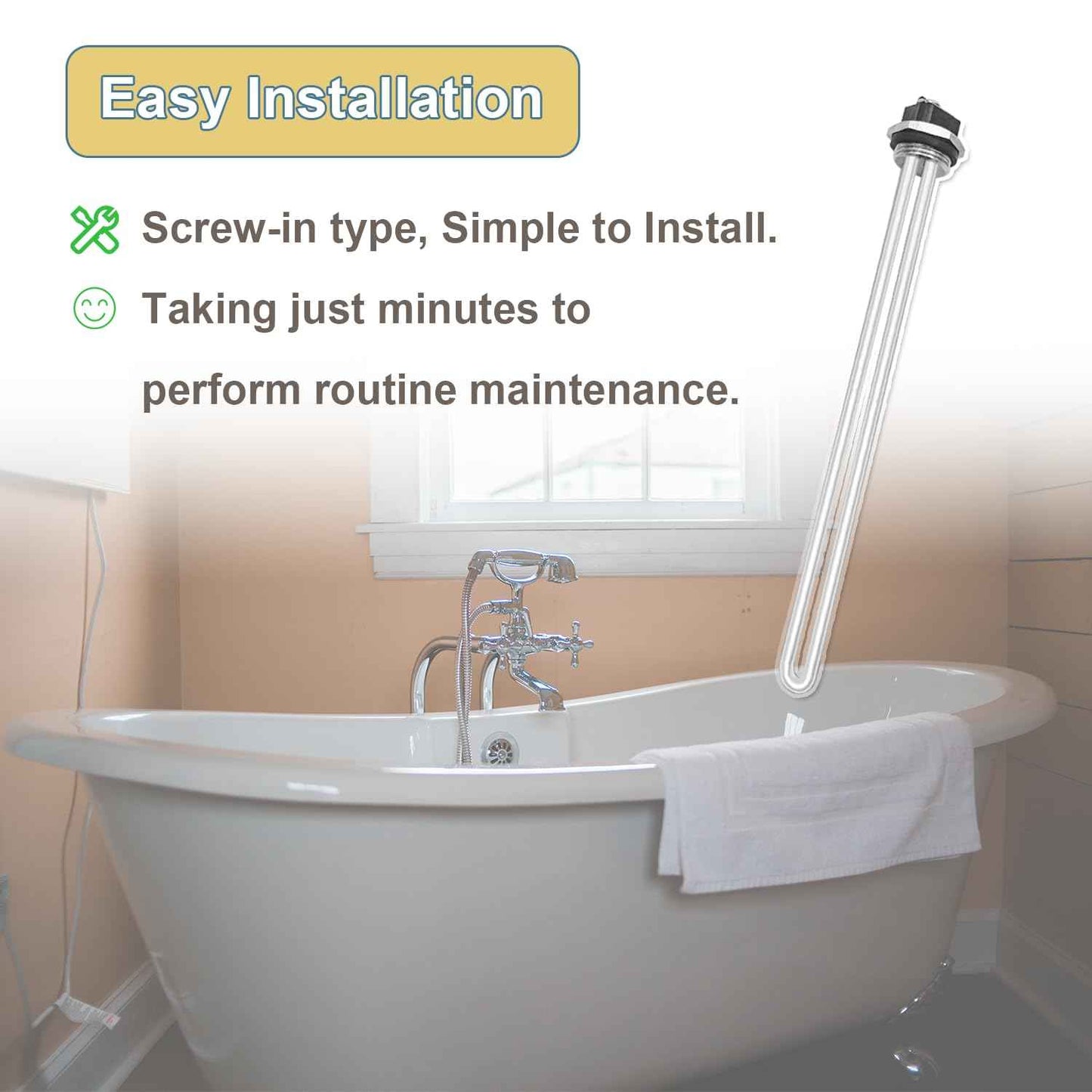 Upgraded AO Smith 100108283 4500W 240V Water Heater Element, For ECT 52/55/66/80/120,ECS 30/40/50,ECLN ELJN ECJN 40,ECL 30/50, E6 Electric Water Heaters, Replace 100108284 9000092015 9000092045