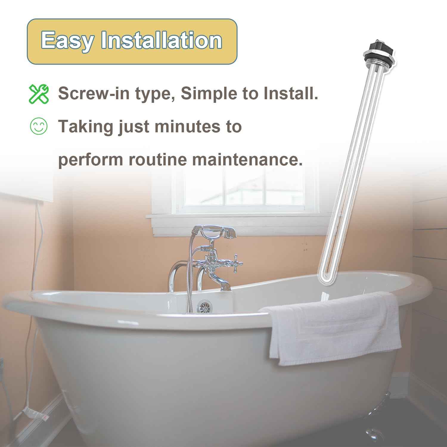 Upgraded AO Smith 100108283 4500W 240V Water Heater Element, For ECT 52/55/66/80/120,ECS 30/40/50,ECLN ELJN ECJN 40,ECL 30/50, E6 Electric Water Heaters, Replace 100108284 9000092015 9000092045