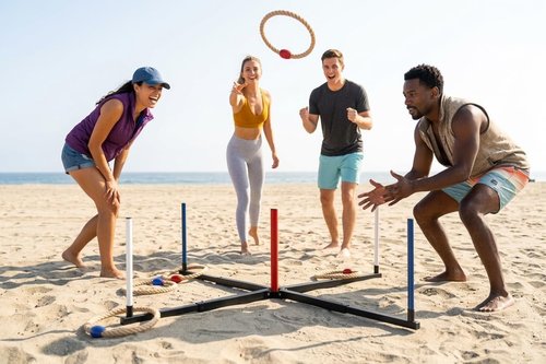Giant Ring Toss Game - 48" Expandable Base with 10" Steel-Core Rings | Outdoor Family Fun & Camping