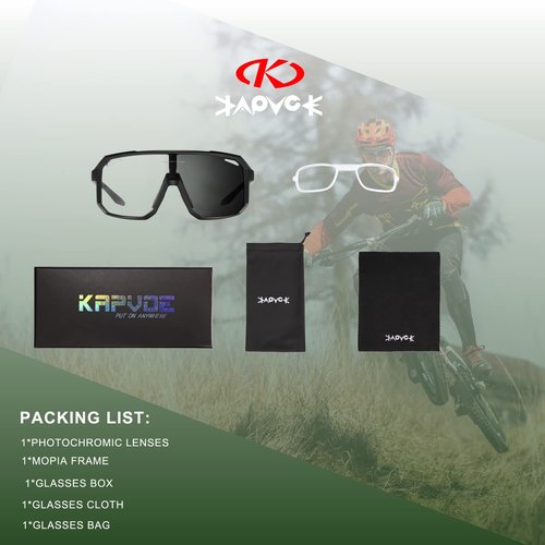 KAPVOE Photochromic Cycling Glasses for Men Women Mountain Bike Sunglasses Anti-fog Sunglasses for Outdoor K62