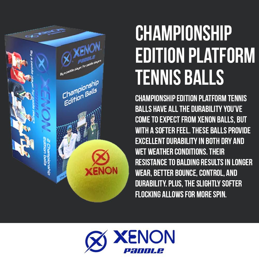 X Platform Tennis Balls by Xenon Paddle, Bright Yellow for High Visibility, Increases Spin, Superb Durability, APTA Approved, 2 Balls per Sleeve (2 Ball Sleeve Championship Edition)