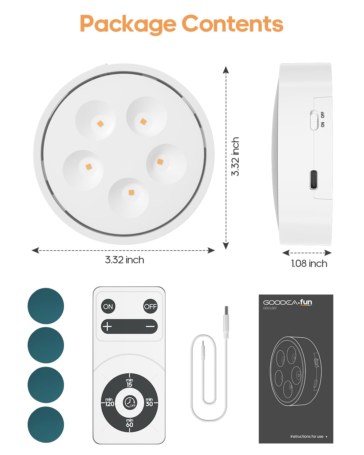 Puck Lights with Remote Control,Under Cabinet Lighting Magnetic,LED Closet Lights Rechargeable,Dimming Tap Light, Stick on Lights, for Closet, Bedroom Wall, Under Cabinet(Warm Color)2 Pack