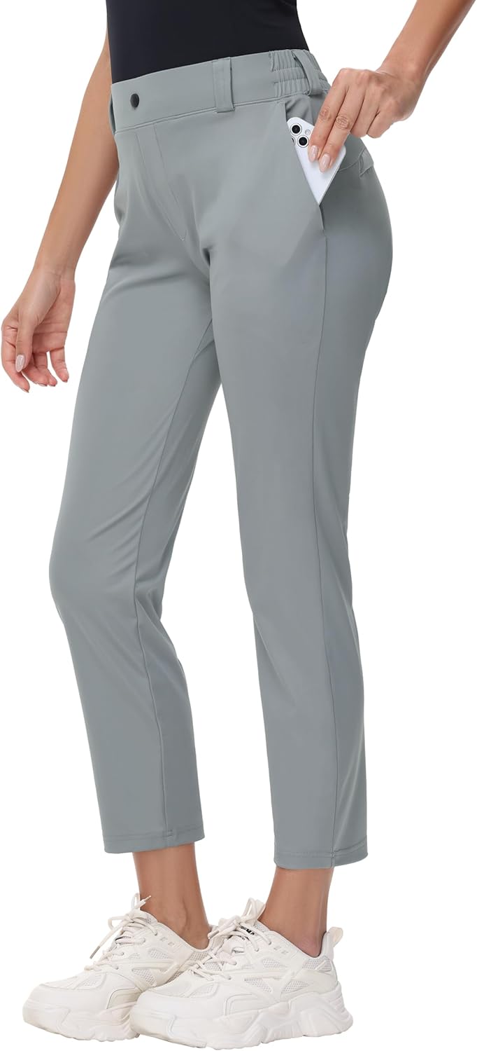 MIVEI Women's Golf Pants - 7/8 Ankle Casual Travel Sweatpants with Belt Loops | UPF50 Nylon Fabric