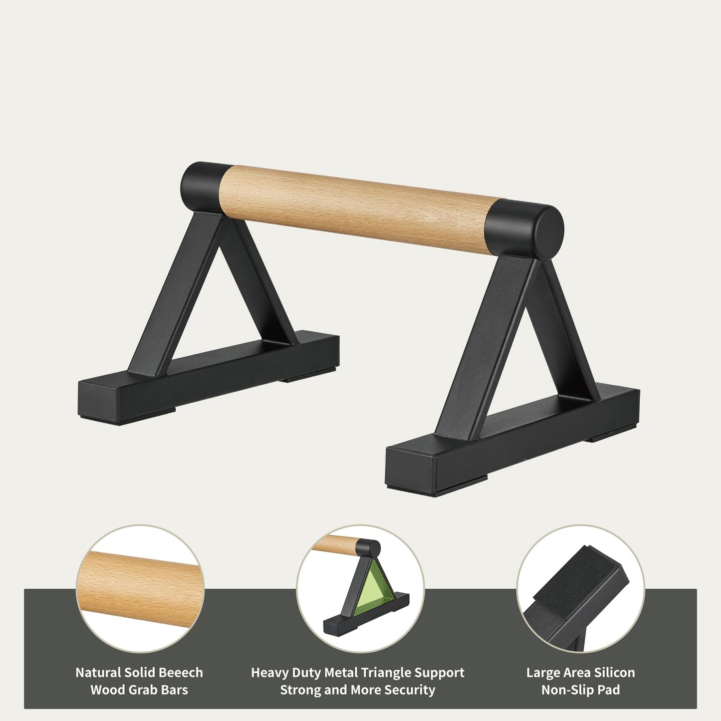 BESTWEI Wood Triangle Push Up Bars for Floor, Strength Training Pushup Stands Parallettes Bars for Home Calisthenics, Fitness, Floor Workouts Solid Wood with Sturdy Metal Bracket, Support 500 lbs