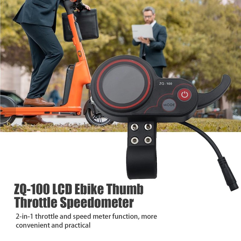 Wokyo ZQ-100 6 Pin Electric Scooter LCD Display Throttle Meter, Communication Instrument for Electric Scooter Controller, Electric Scooter Display Panel with Thumb Throttle Control