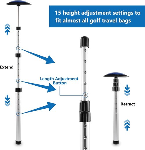 Asyxstar Golf Travel Bag Support Pole - Anti-Impact Club Protector Support Travel Bag Cover and Aluminum Alloy Golf Rod Stick to Protect Clubs