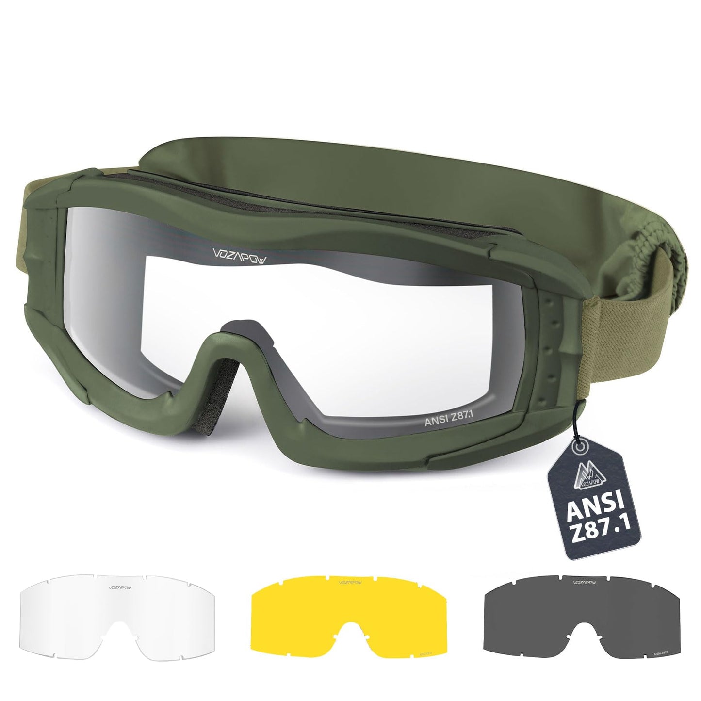 VOZAPOW Airsoft Goggles Anti Fog, Tactical Safety Goggles ANSI Z87+ Rating