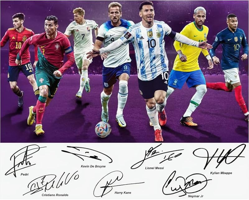 Cristiano Ronaldo, Lionel Messi & Neymar Jr Signed Photo - 8x10 Wall Art