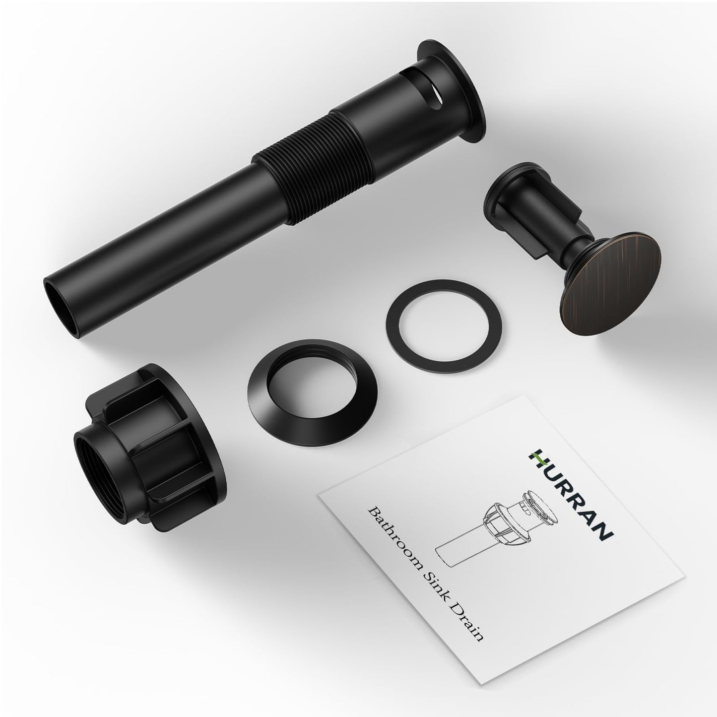 Bathroom Sink Drain with Overflow, Hurran Universal Bathroom Sink Stopper for Bathroom Vanity Vessel Sink, Plastic Pop-up Sink Drain with Hair Catcher Anti-Clog Strainer, Oil Rubbed Bronze