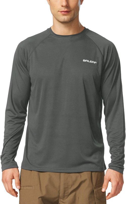 Baleaf Men's UV Protection Shirt - SPF UPF 50+ Long Sleeve Rash Guard for Fishing & Running - Quick Dry Lightweight