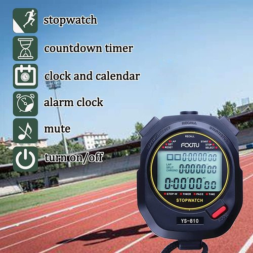 FCXJTU Digital Sports Stopwatch - 10/100 Lap Memory, Water Resistant, Extra Large Screen | Includes Battery & Lanyard