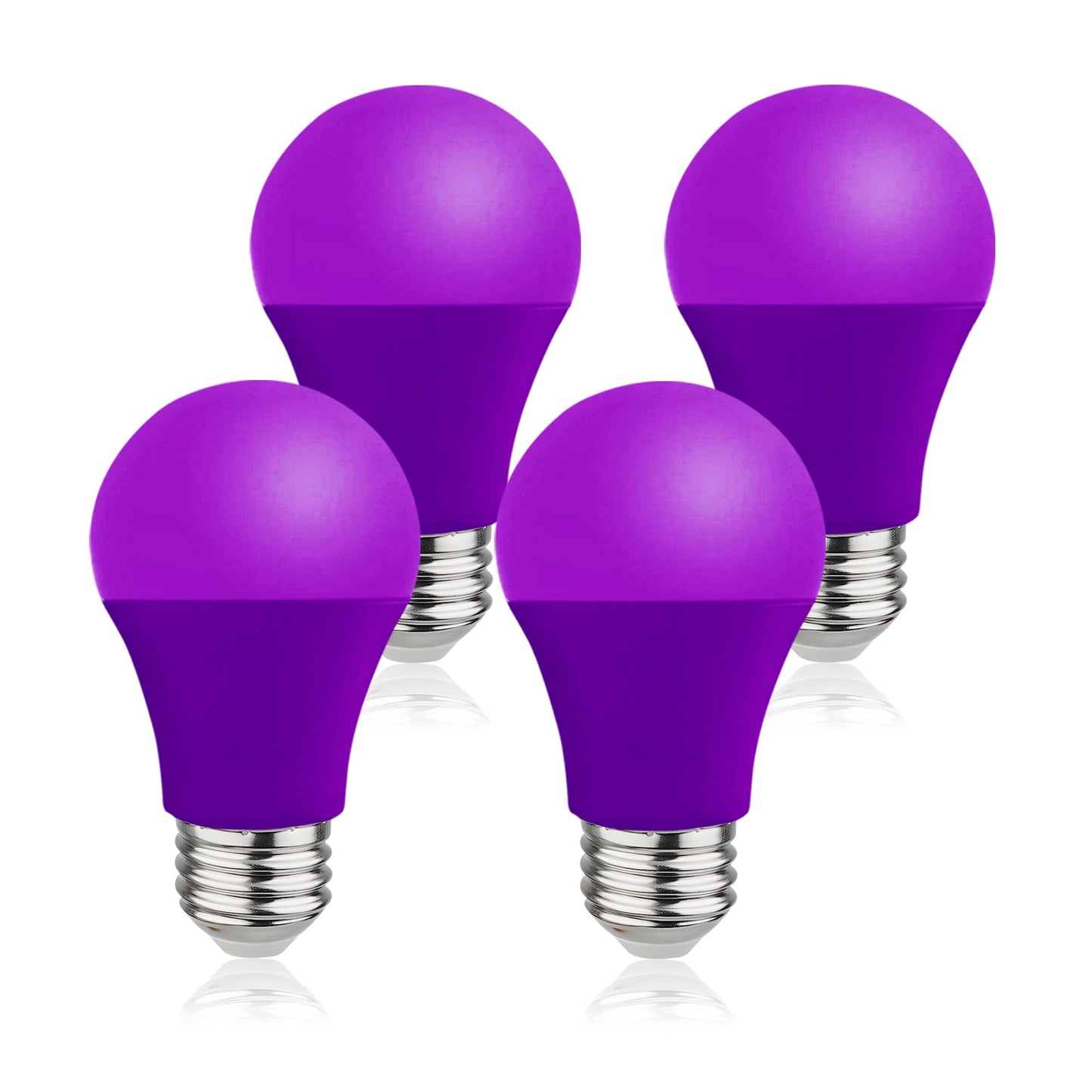 Purple LED Light Bulbs - 9W(60W Equivalent) Soft Violet Glow, A19 Bulb with E26 Base, Non-Dimmable Purple Light Bulb for Indoor/Outdoor Use, Halloween, Christmas, Porch, Parties(4-Pack)