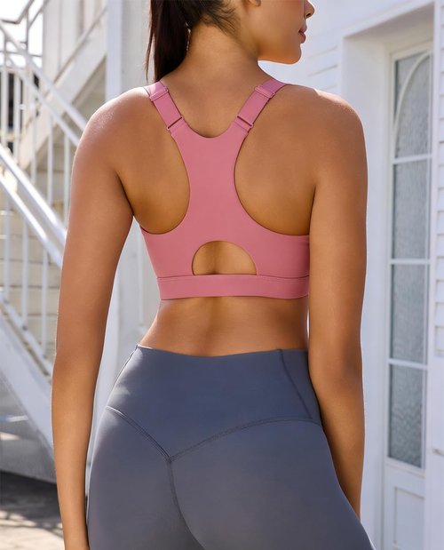 FLORATA Women's Sports Bra - Seamless Zip Front Design | Wire-Free & Padded Yoga Bra with Removable Cups