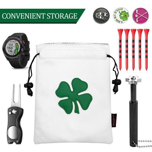 Golf Valuables Pouch Leather Tee Pouch with Drawstrings - Golf Ball Bag for Men & Women