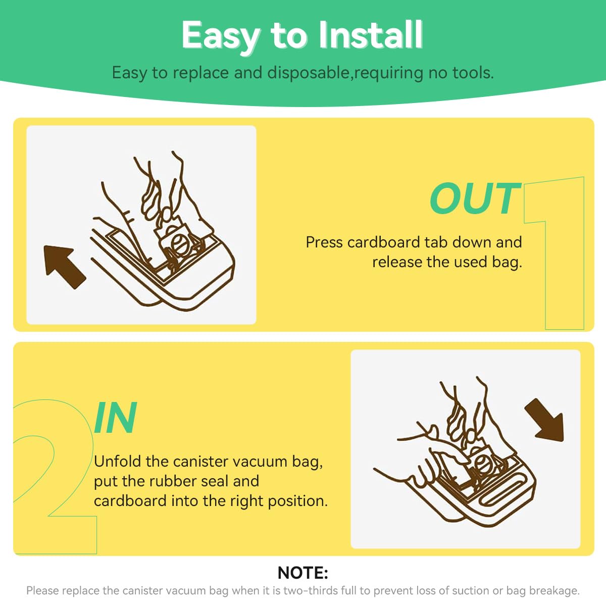 12 Pack Canister Vacuum Cleaner Bags Compatible with Kenmore Canister Type C/Q 5055, 50555, 50557, 50558 and Type C-5, C-18, 53292, 200 Series, 400 Series, 600 Series, 700 Series, 800 Series Vacuum