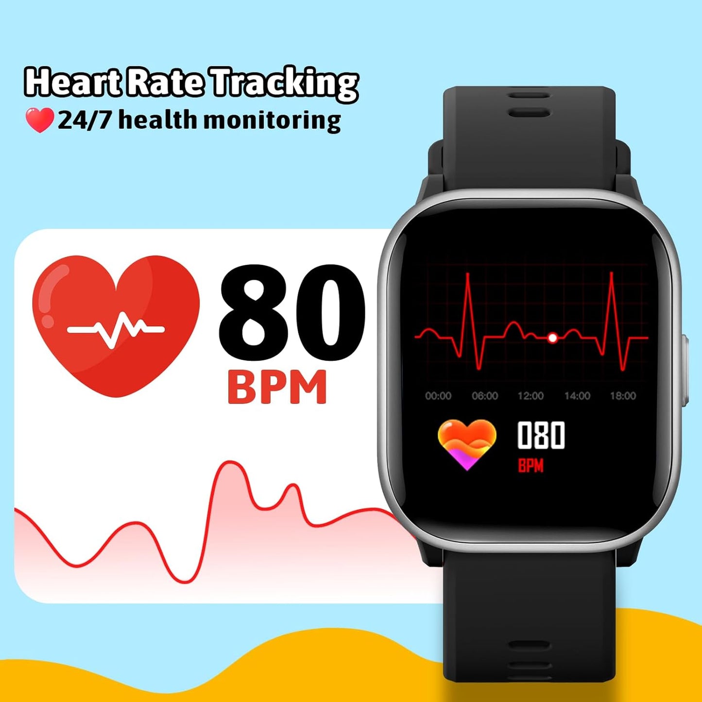 Skiennix SmartWatch for Kids - 20 Sport Modes, Pedometer & Sleep Monitor | Black, Ages 6-16