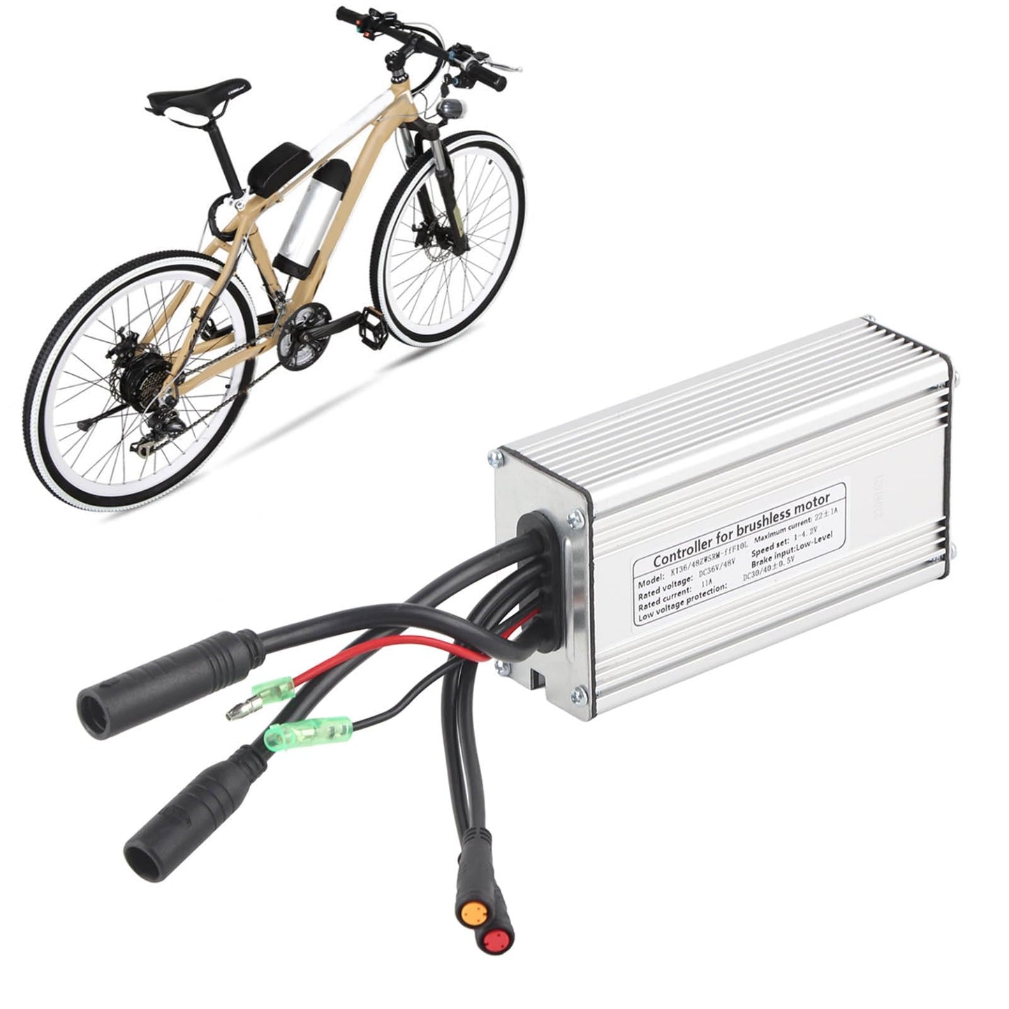 Brushless Motor Controller, Durable Aluminium Alloy Build, E-Bike Controller with Light Cable for 36V 48V 500W 750W Electric Bikes Scooters