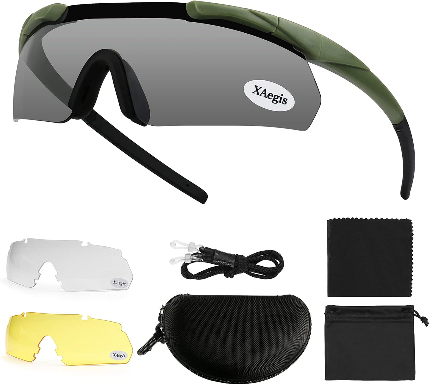 Xaegistac Tactical Shooting Glasses - High Impact Eye Protection with 3 Interchangeable Lenses