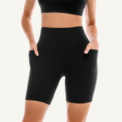 Leafigure Women's Biker Shorts - High Waisted Yoga Shorts with Pockets for Running & Gym | 2 Pack