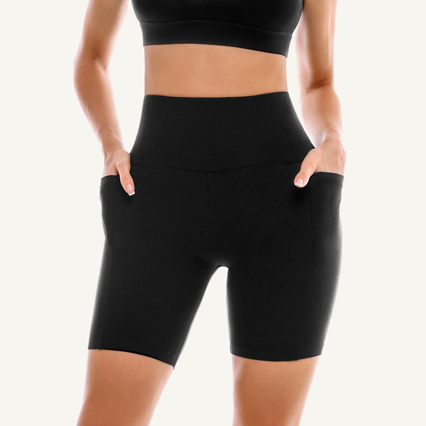 Leafigure 2 Pack Womens Biker Shorts with Pockets, High Waisted Tummy Control Yoga Shorts for Women Running Gym and Workout Grey/Navy S-M
