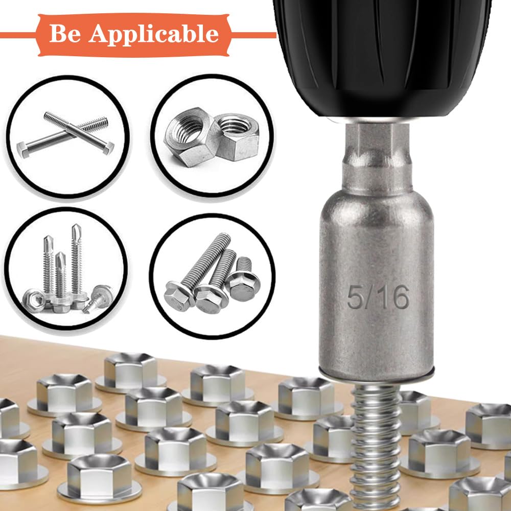 Saipe 10pcs SAE 1/4” and 5/16” Magnetic Nut Driver Bit Set, 1/4 inch Driver Power Nut Setter Drill Bits for Impact Drill, Socket Adapter Hex Nut Driver Set, 65mm Length